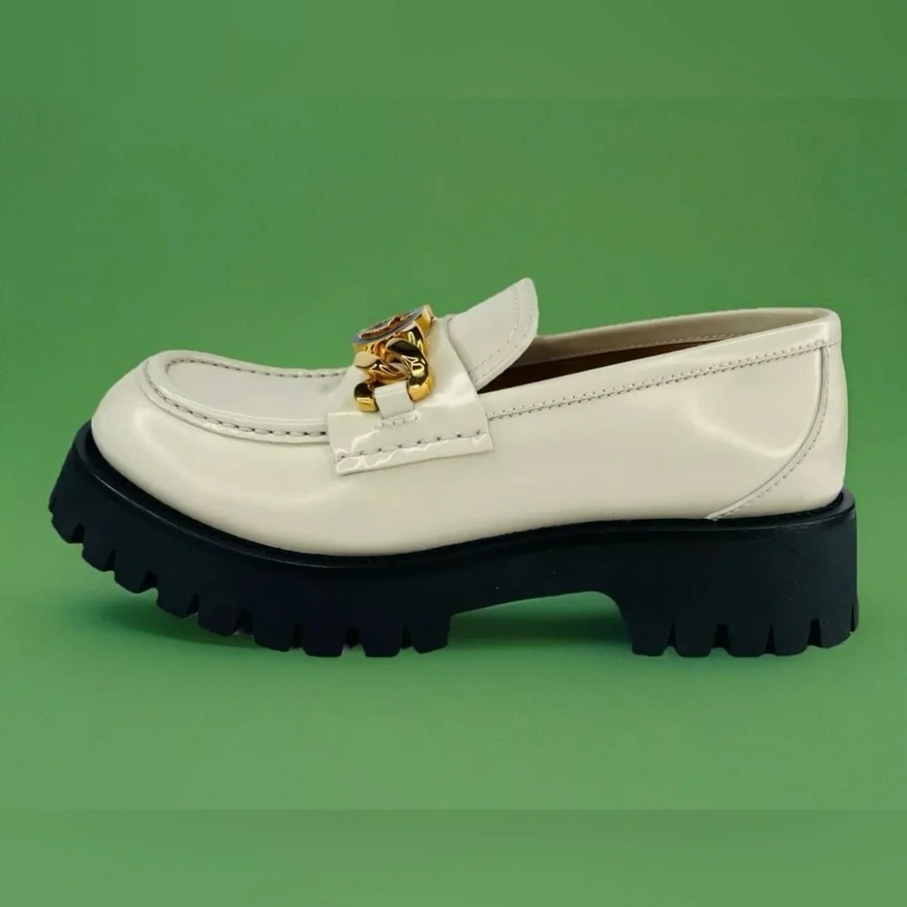 Gucci Jeanne GG Logo Chain Cordovan Lux Moc Toe Platform Loafers Size EU 40 - Picture 3 of 13